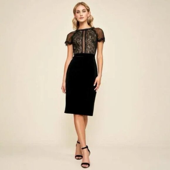Tadashi Shoji Dresses & Skirts - Tadashi Shoji Turri Velvet Dress Black Lace Short Sleeve Cocktail Sheath